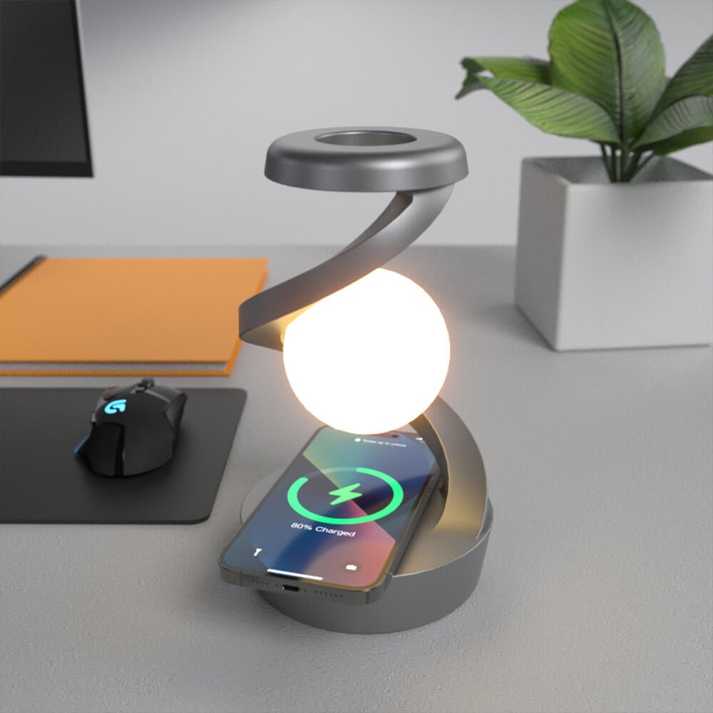 Lámpara Luna Levitante 3D LED con Carga Inalámbrica