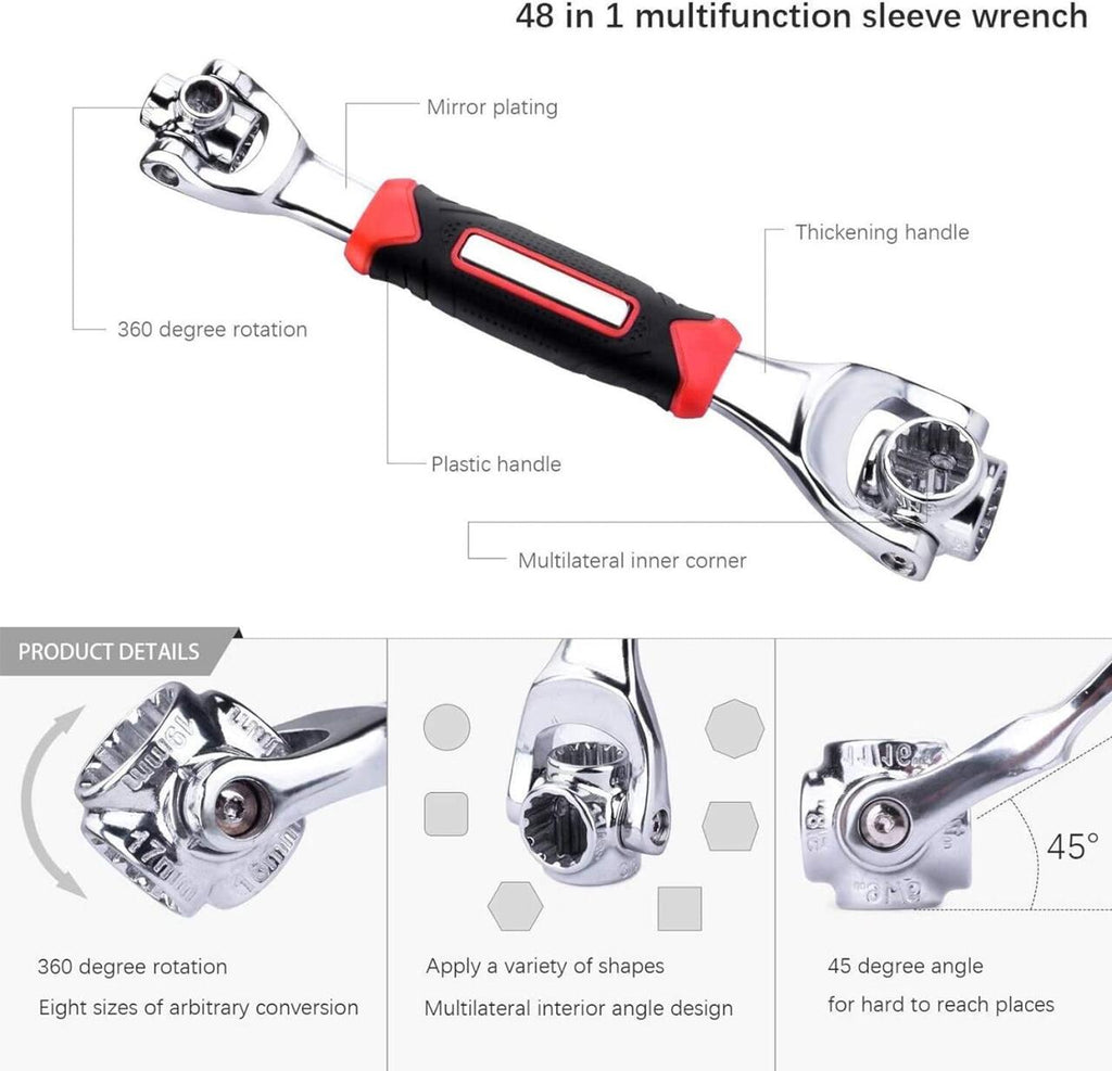 Llave de Tubo Universal 48 en 1 – Herramienta Multifuncional Ajustable 360°