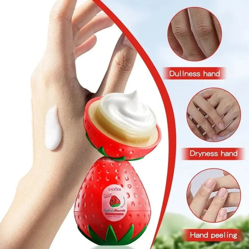 Manos Radiantes y Delicadas al Instante – Crema de Fresa Hidratante y Reparadora