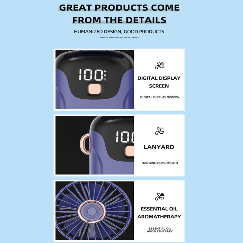 Mini Ventilador de Mano con Pantalla Digital LED 5 Velocidades | Portátil y Potente