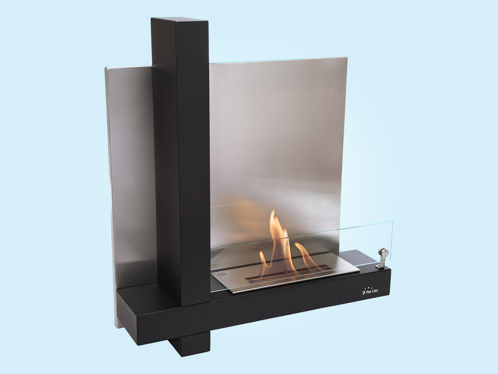 Chimenea de etanol mural en acero inoxidable negro