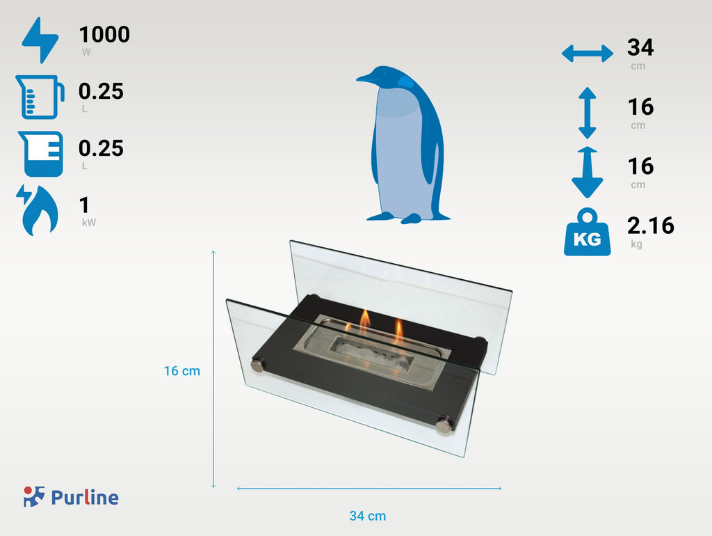 Chimenea de etanol de sobremesa de 1000W en metal y cristal templado