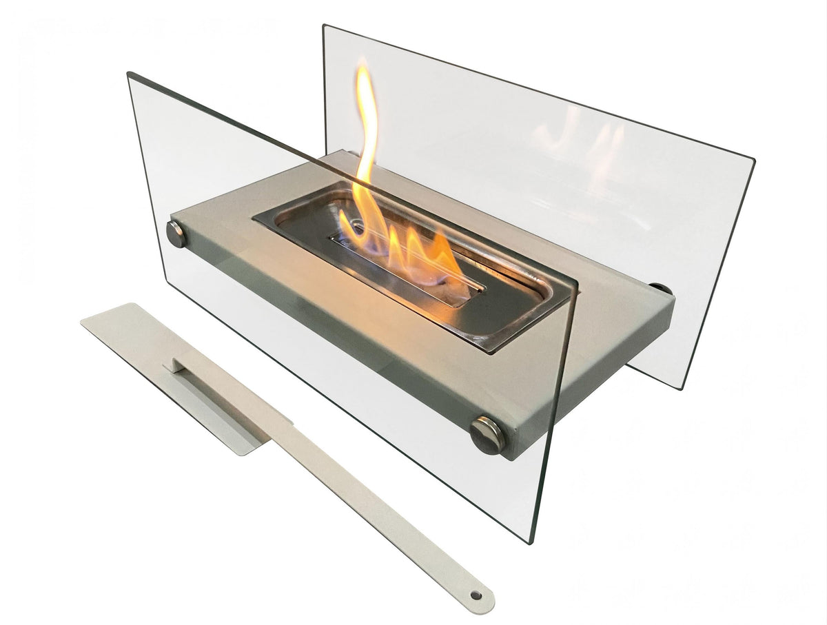 Chimenea de etanol de sobremesa en metal blanco