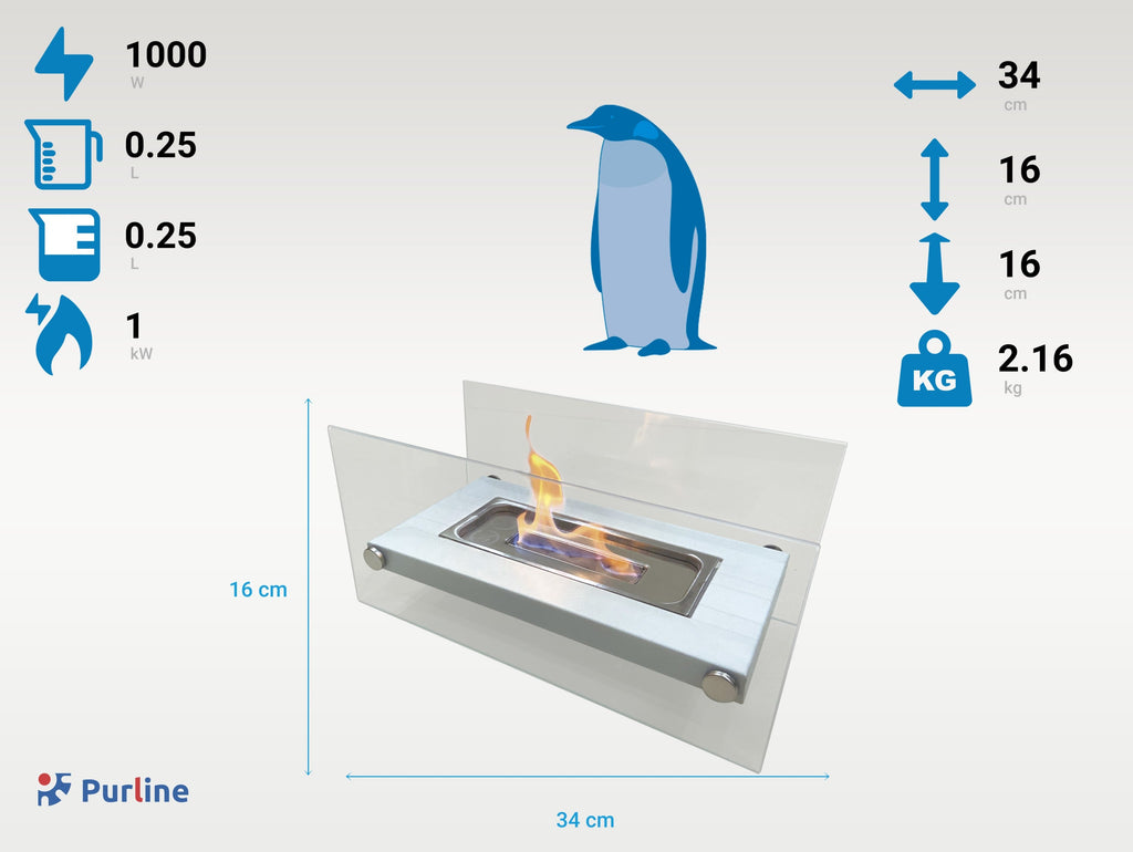 Chimenea de etanol de sobremesa en metal blanco