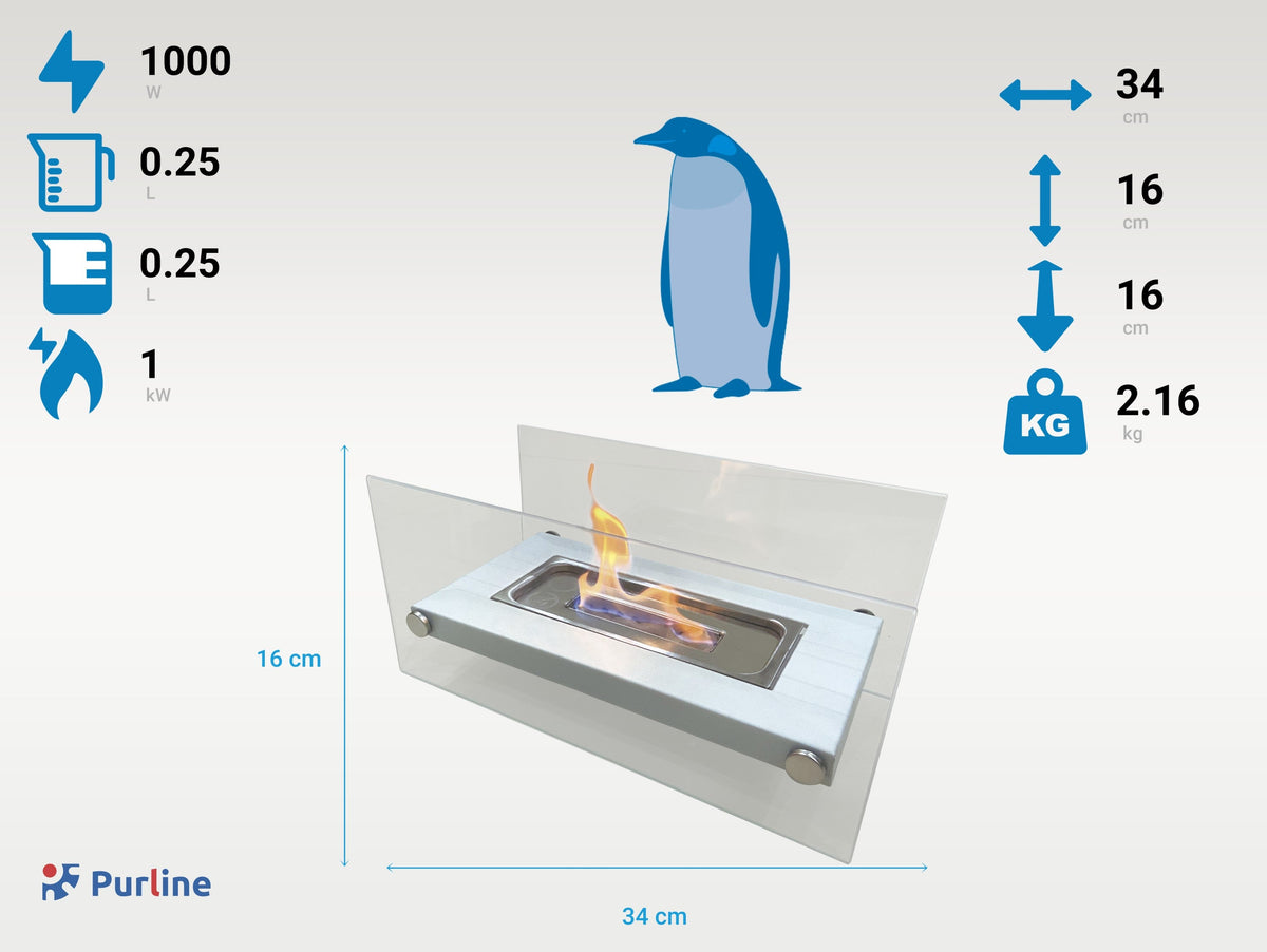 Chimenea de etanol de sobremesa en metal blanco