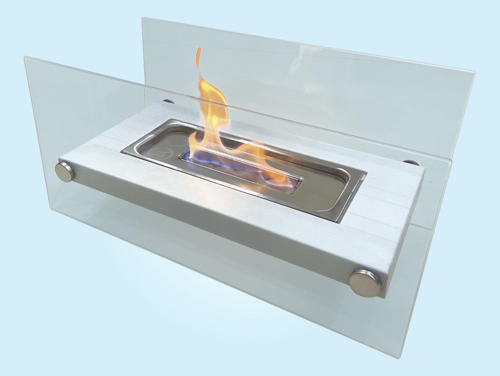 Chimenea de etanol de sobremesa en metal blanco
