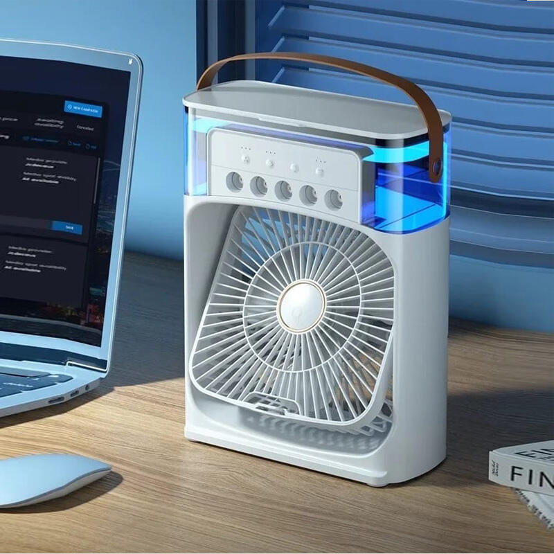 Ventilador de Aire Frío con Pulverizadores de Agua y Luz RGB