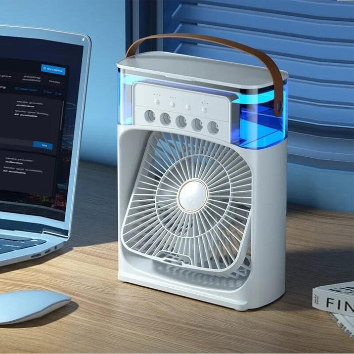 Ventilador de Aire Frío con Pulverizadores de Agua y Luz RGB