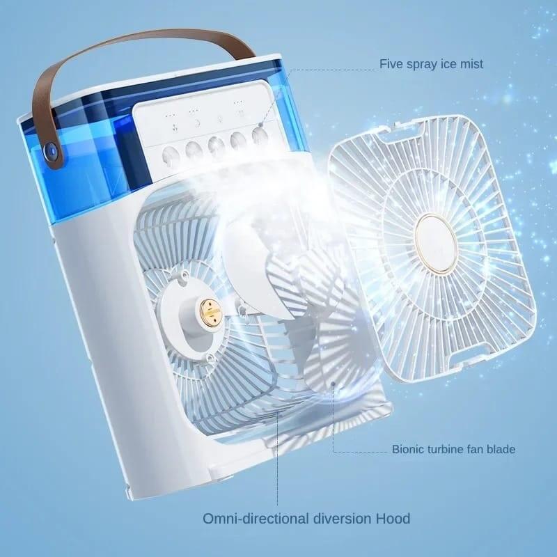 Ventilador de Aire Frío con Pulverizadores de Agua y Luz RGB