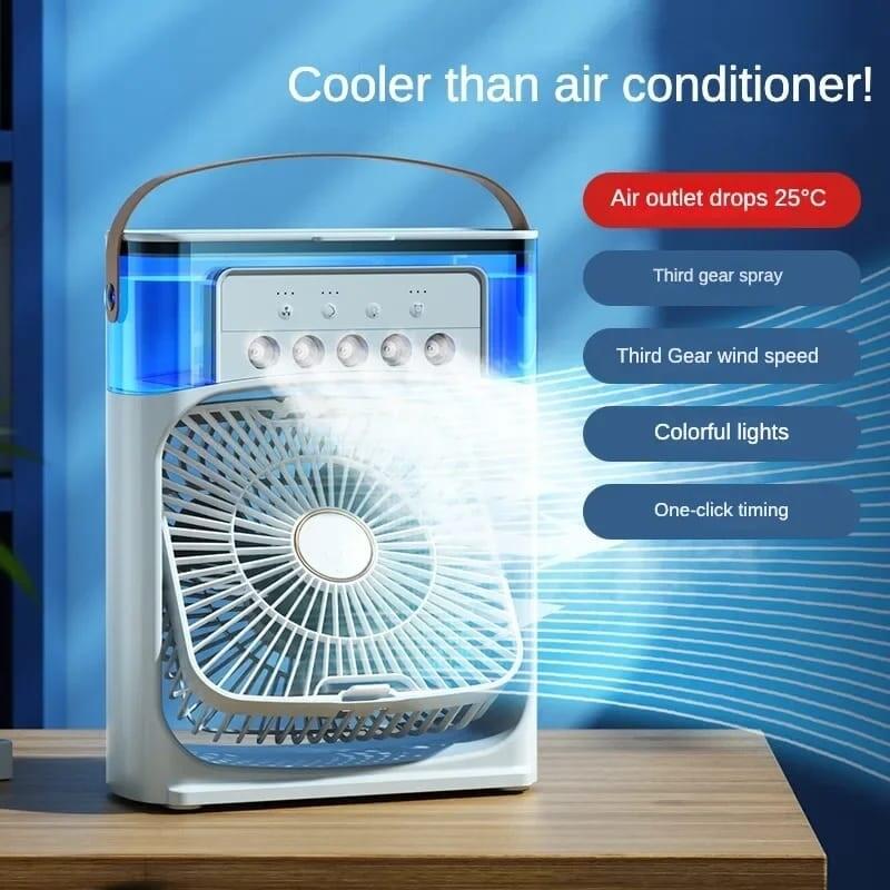 Ventilador de Aire Frío con Pulverizadores de Agua y Luz RGB