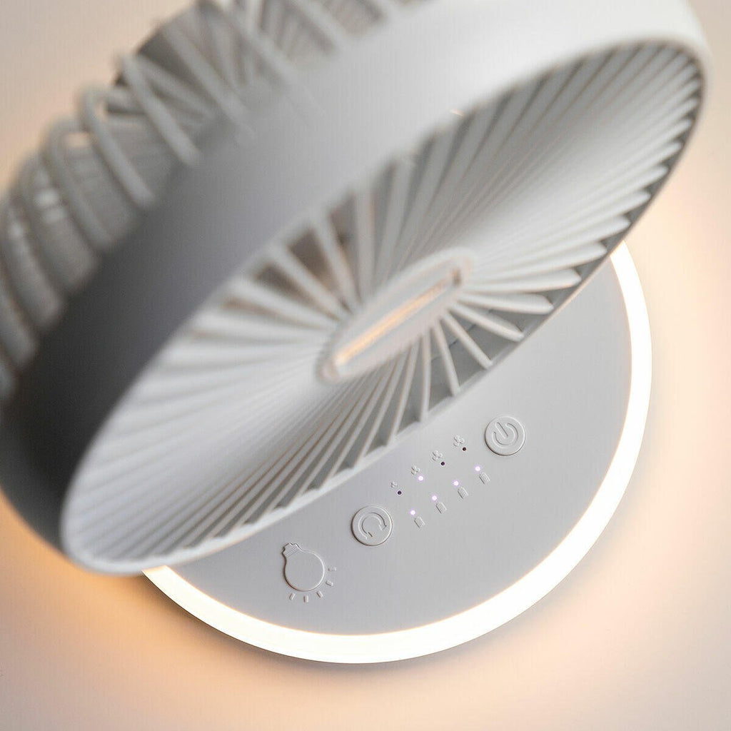 Ventilador de Escritorio Recargable con Luz LED – Silencioso, Portátil y Oscilante