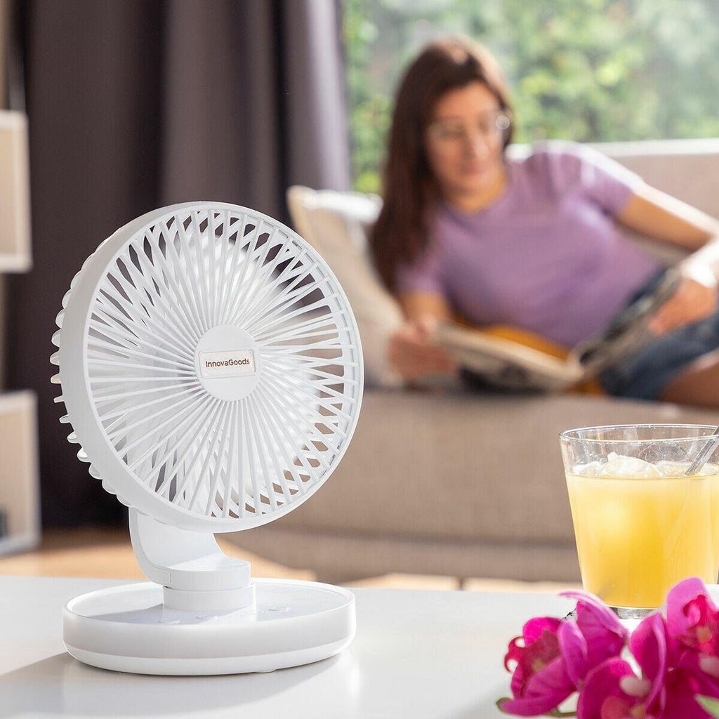 Ventilador de Escritorio Recargable con Luz LED – Silencioso, Portátil y Oscilante