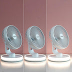 Ventilador de Escritorio Recargable con Luz LED – Silencioso, Portátil y Oscilante