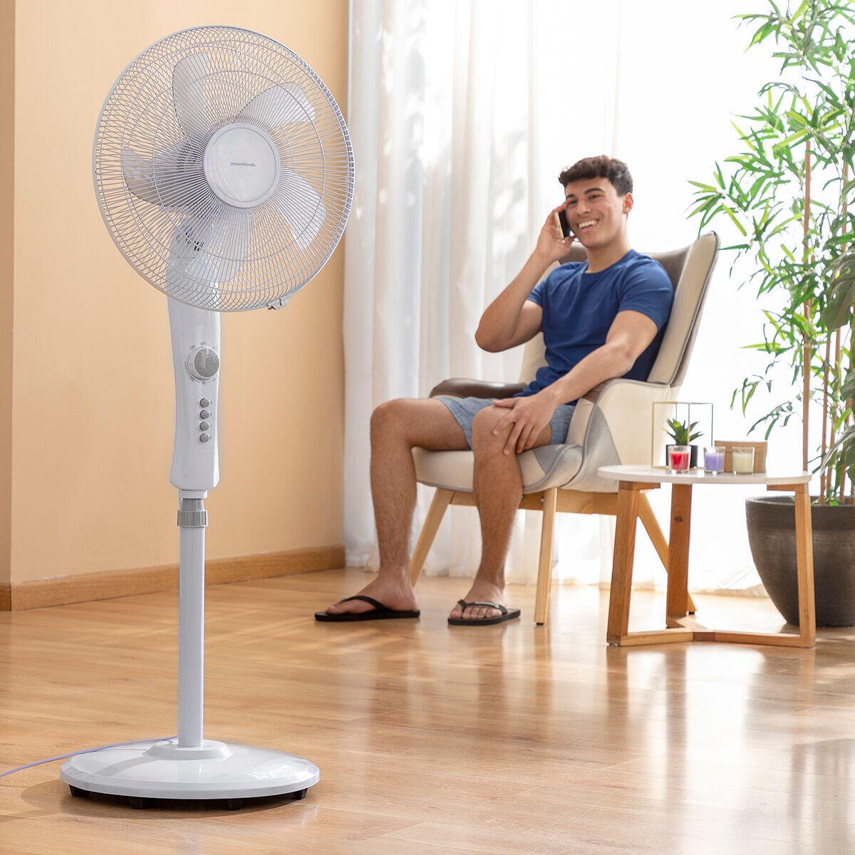 Ventilador de Pie Silencioso 45W con Temporizador Freshinn Blanco