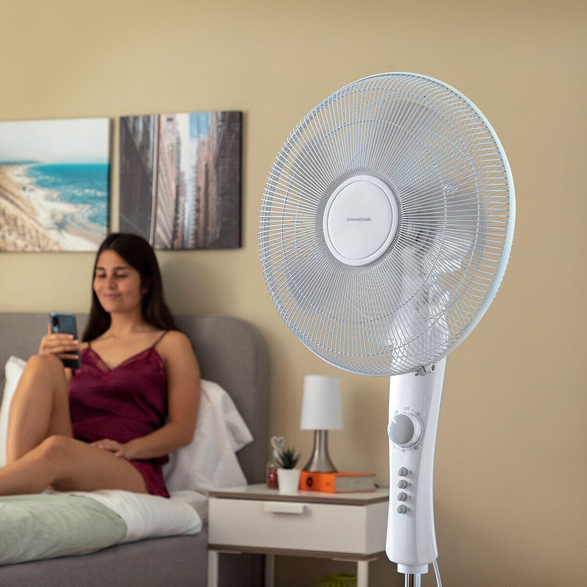 Ventilador de Pie Silencioso 45W con Temporizador Freshinn Blanco