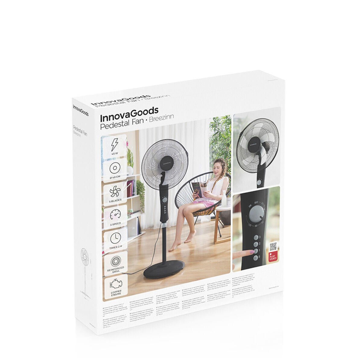 Ventilador de Pie Silencioso 45W con Temporizador Freshinn Negro